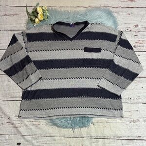 Vintage PNN Blue White Stripe Pocket V Neck Long Sleeve Sz XL